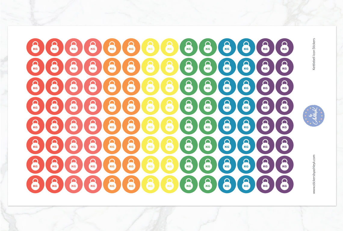 Kettlebell Icon Round Stickers - Pastel Rainbow