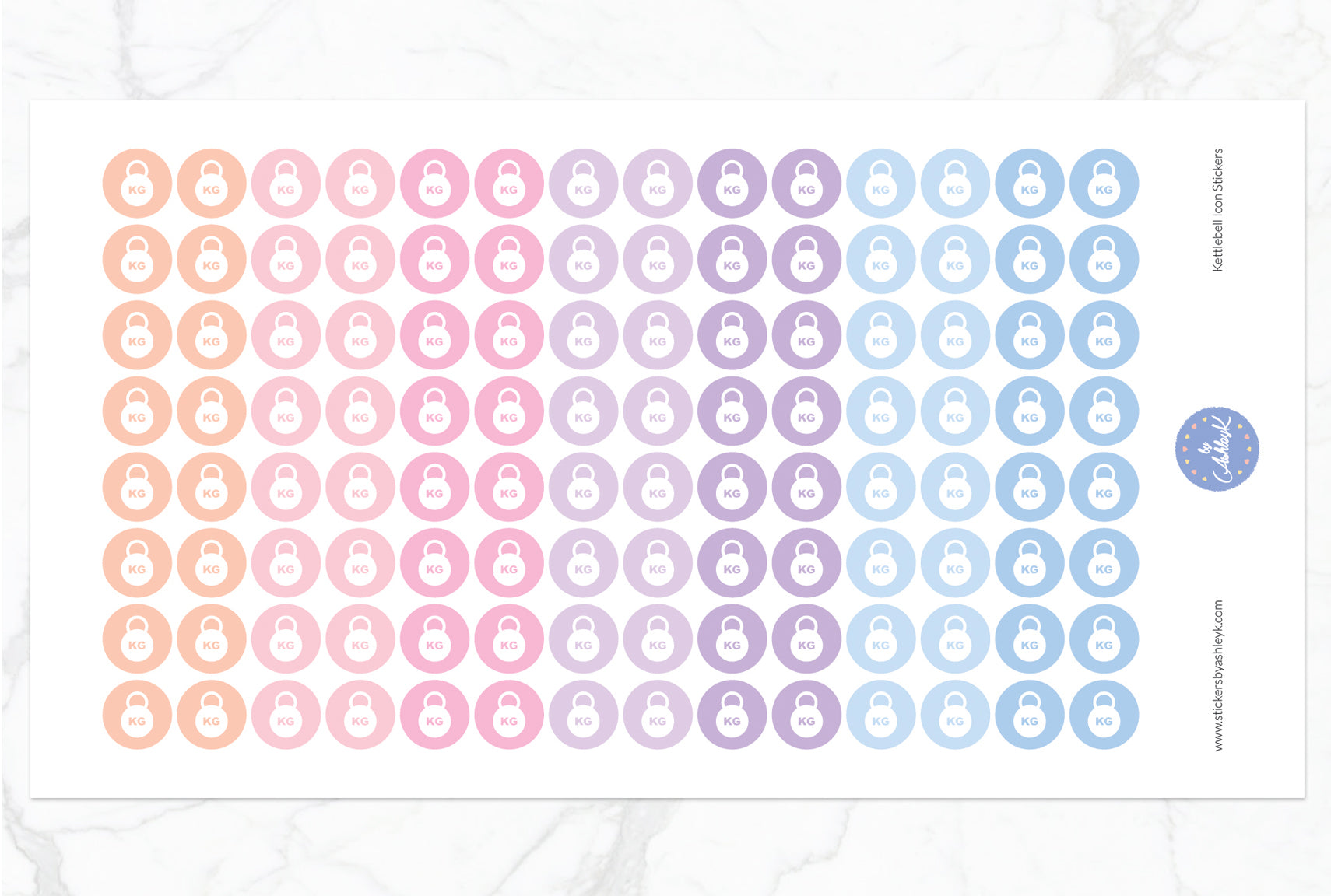 Kettlebell Icon Round Stickers - Pastel Sunset
