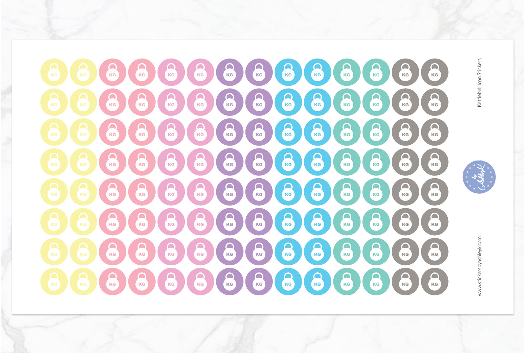 Kettlebell Icon Round Stickers - Pastel
