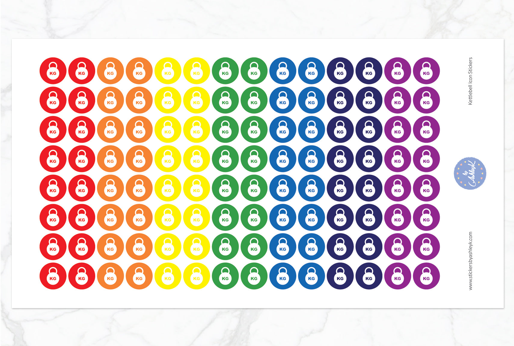 Kettlebell Icon Round Stickers - Rainbow