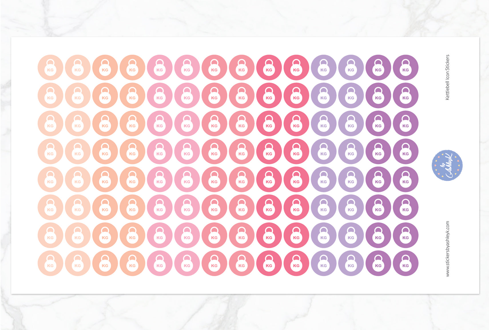 Kettlebell Icon Round Stickers - Raspberry