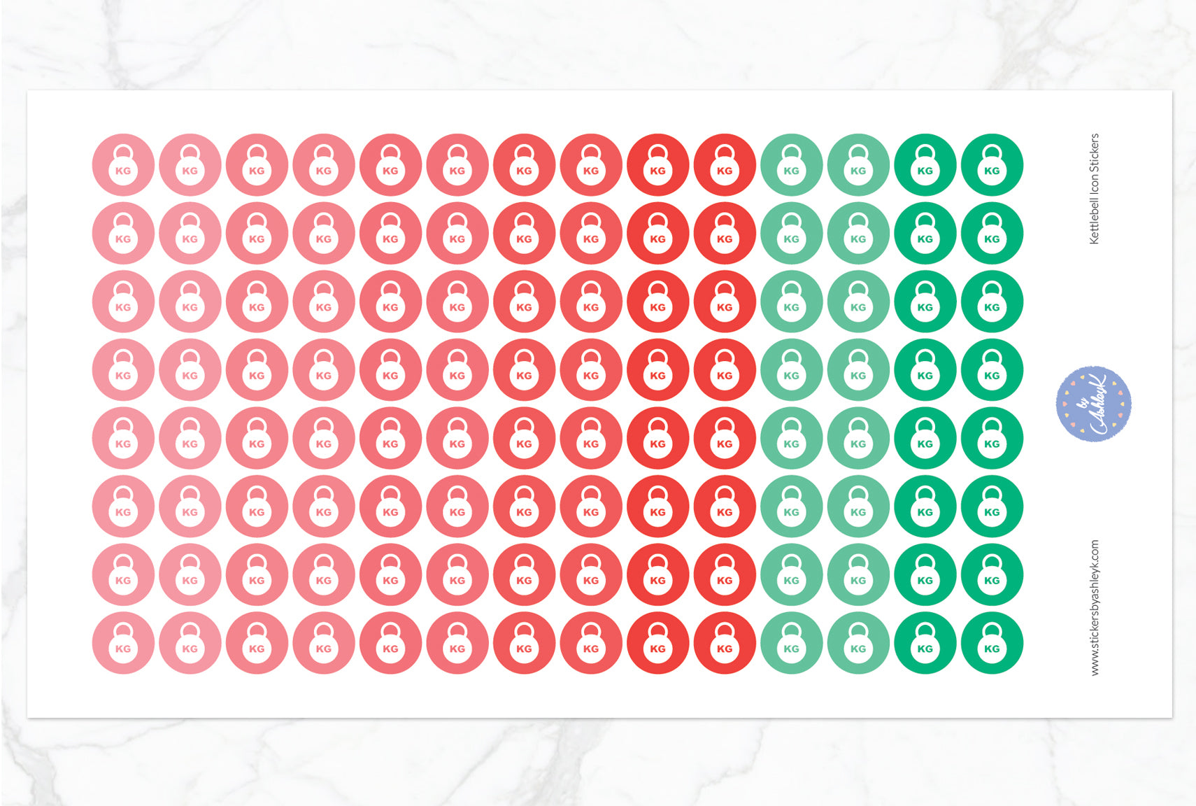 Kettlebell Icon Round Stickers - Watermelon