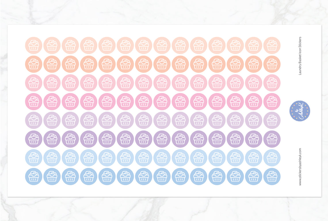 Laundry Basket Icon Round Stickers - Pastel Sunset