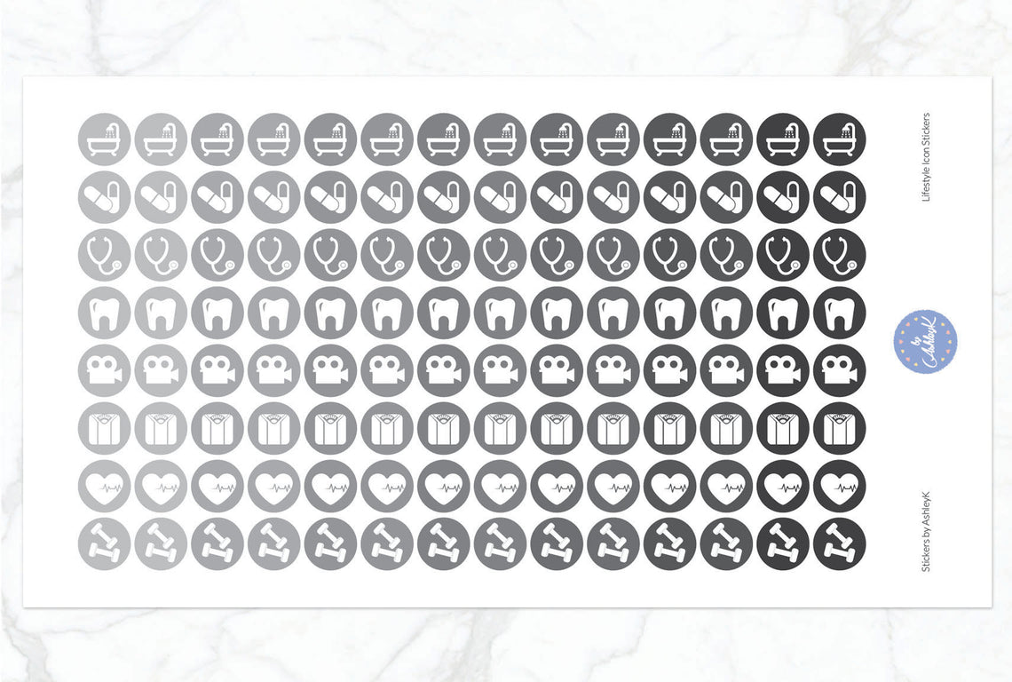 Lifestyle Icon Stickers - Monochrome
