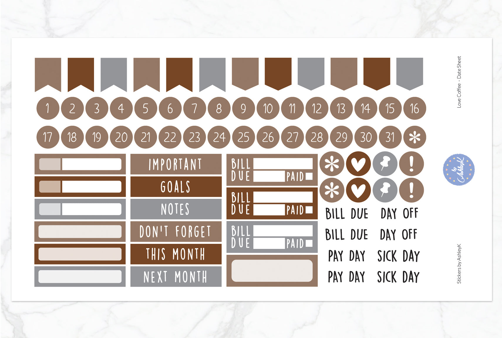 Love Coffee Weekly Kit  - Date Sheet