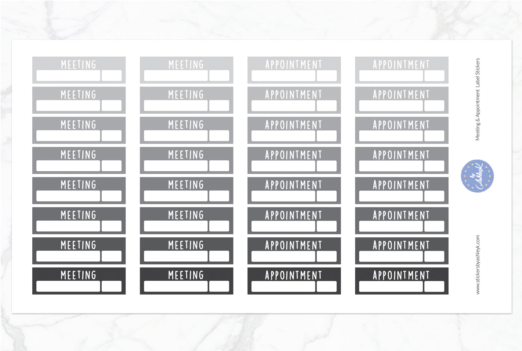 Meeting & Appointment Label Stickers - Monochrome