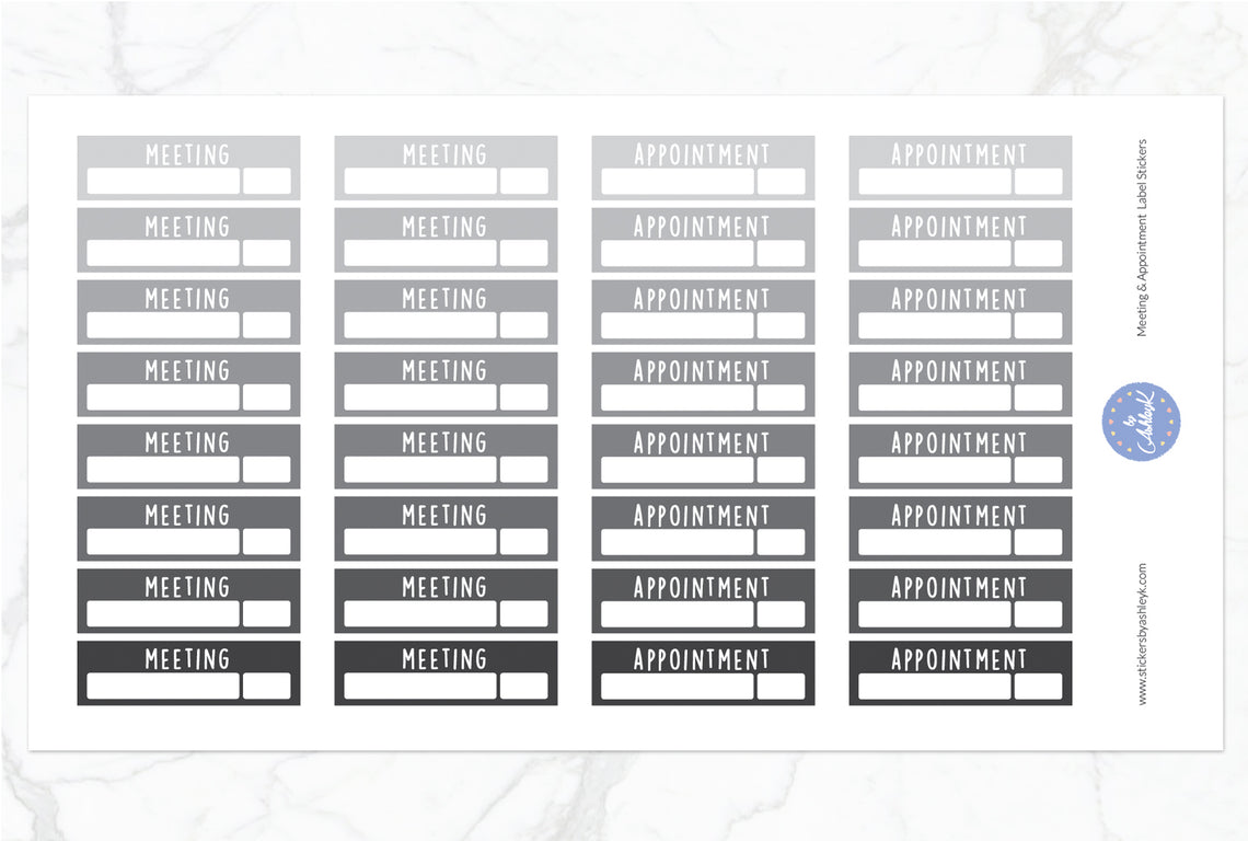 Meeting & Appointment Label Stickers - Monochrome