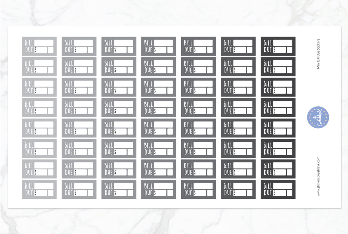 Mini Bill Due Stickers - Monochrome