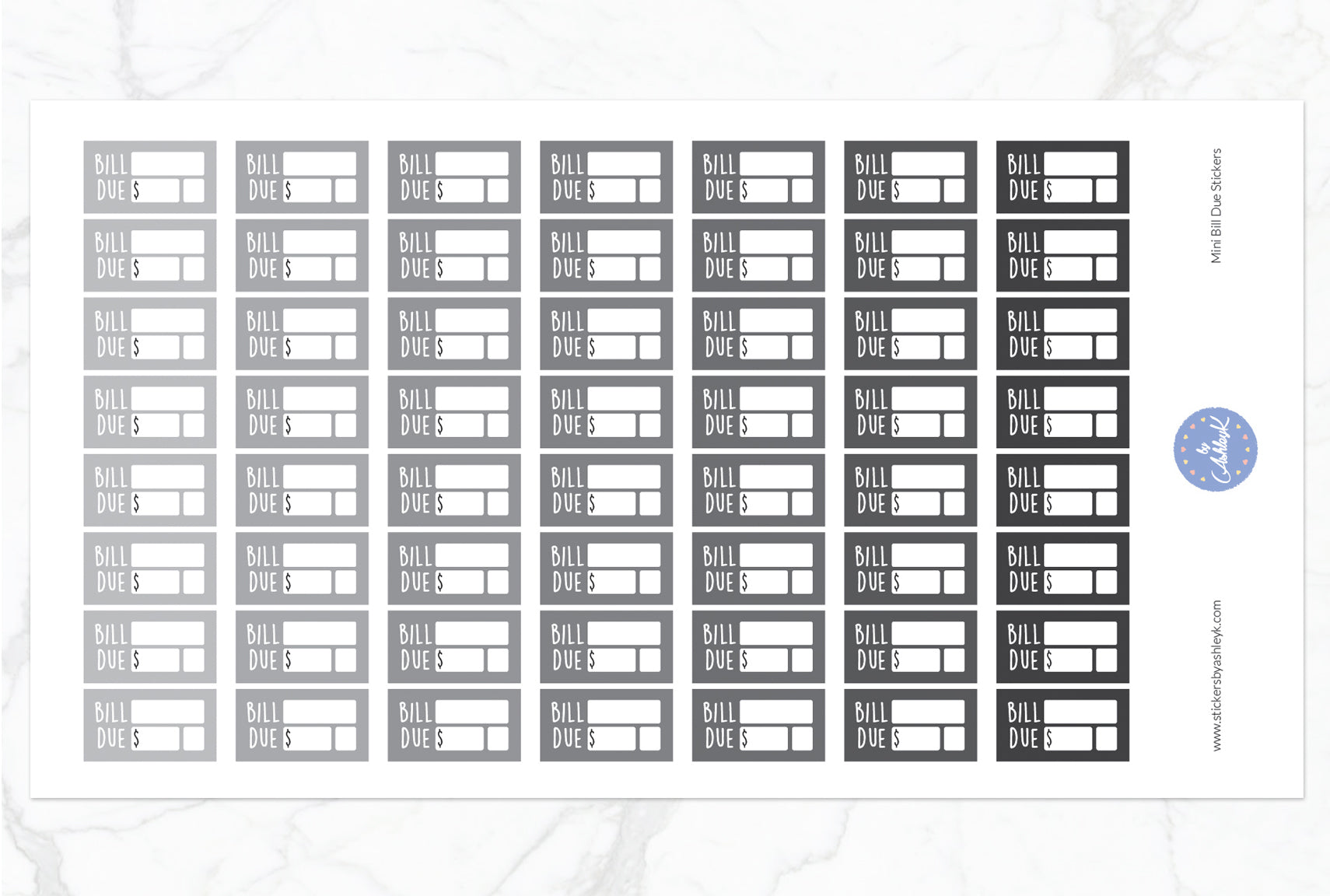 Mini Bill Due Stickers - Monochrome