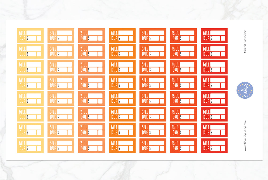 Mini Bill Due Stickers - Orange