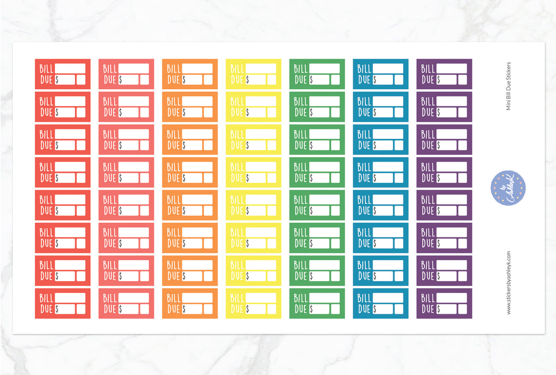 Mini Bill Due Stickers - Pastel Rainbow
