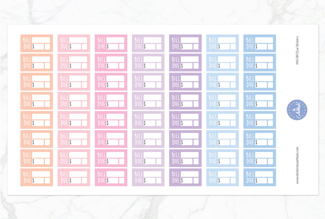Mini Bill Due Stickers - Pastel Sunset