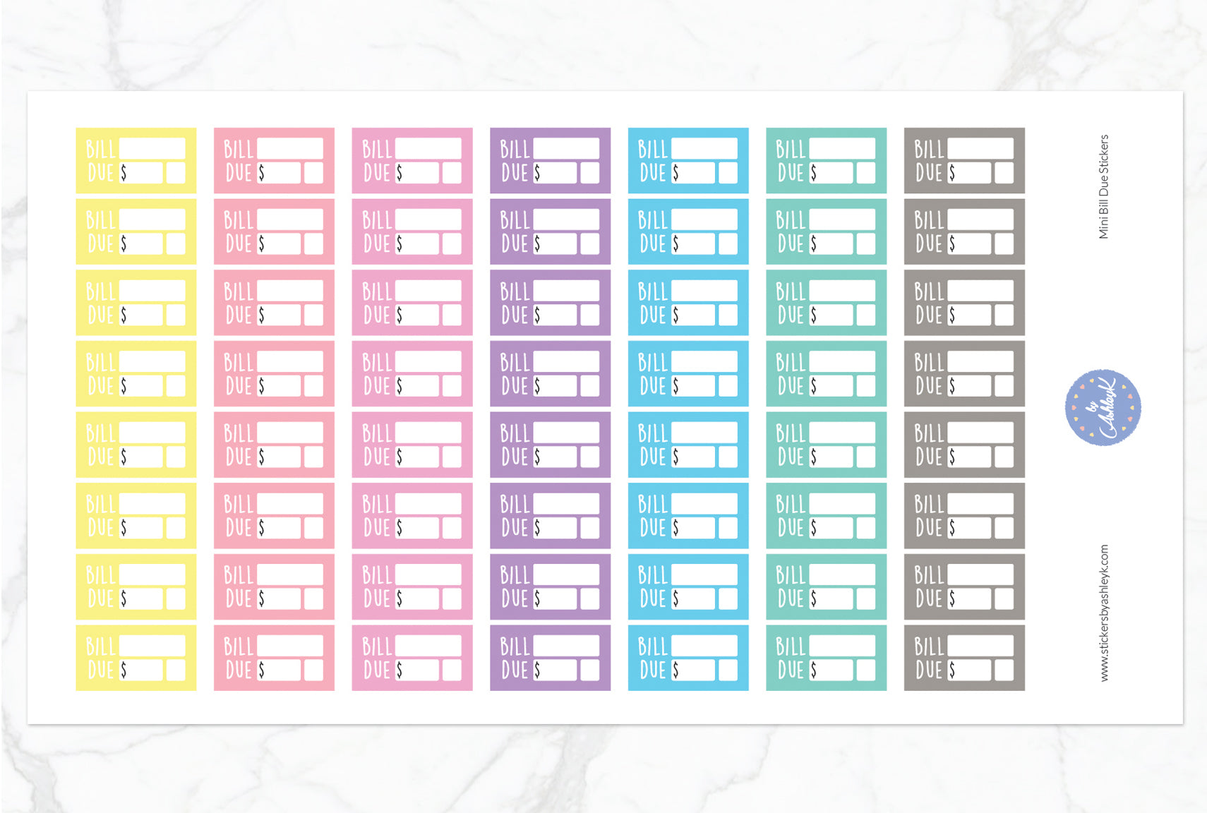 Mini Bill Due Stickers - Pastel