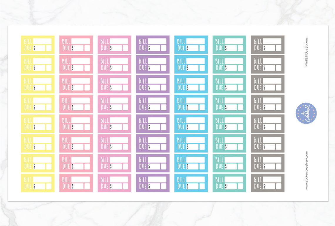 Mini Bill Due Stickers - Pastel