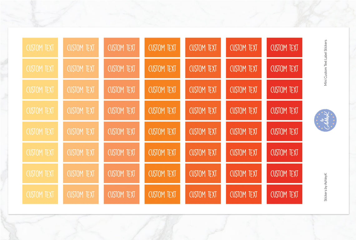 Mini Custom Text Label Stickers - Orange