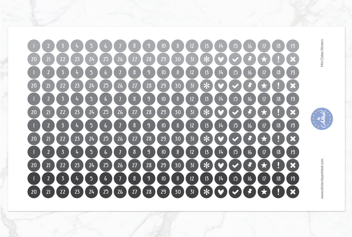 228 Mini Dates Stickers - Monochrome