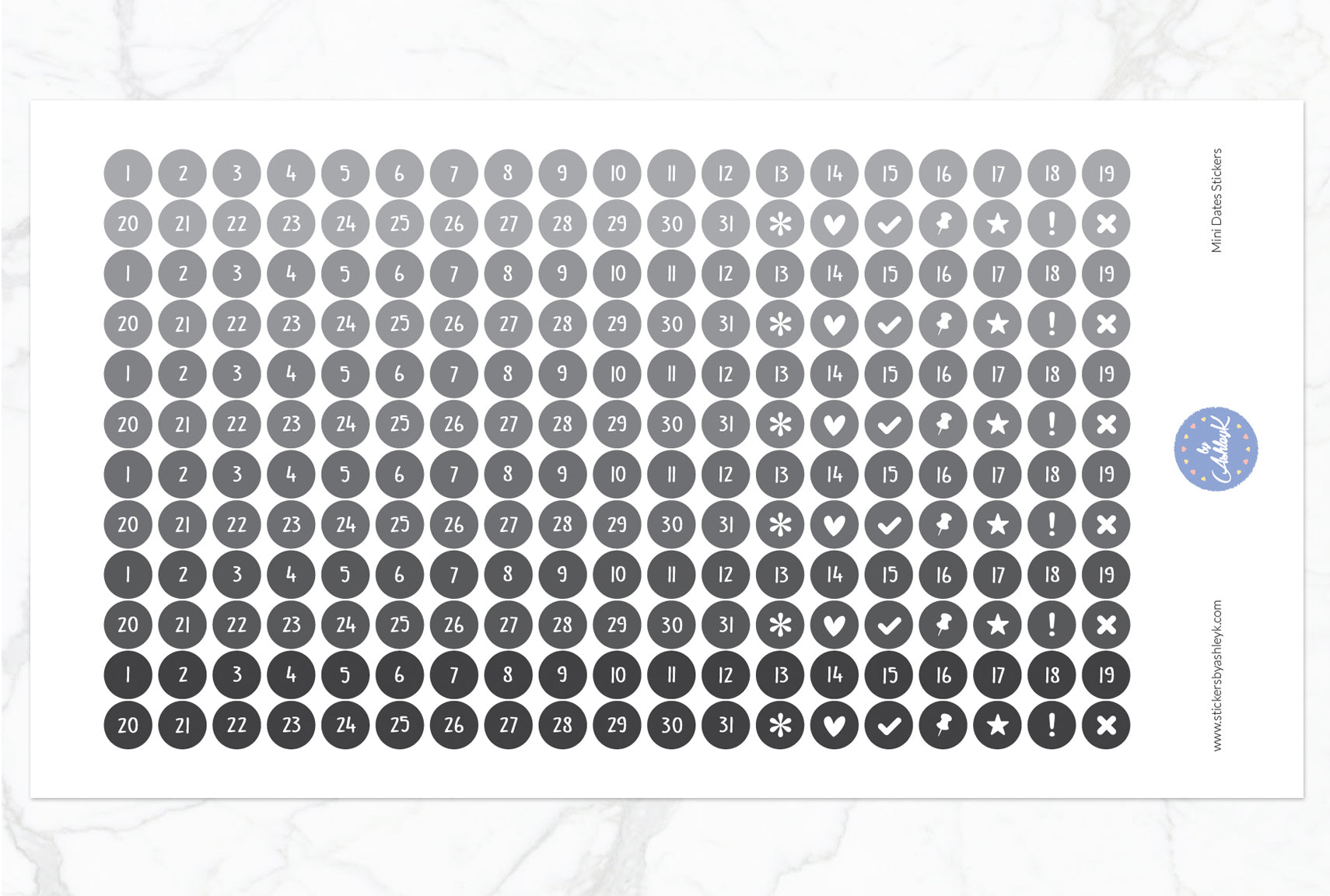228 Mini Dates Stickers - Monochrome