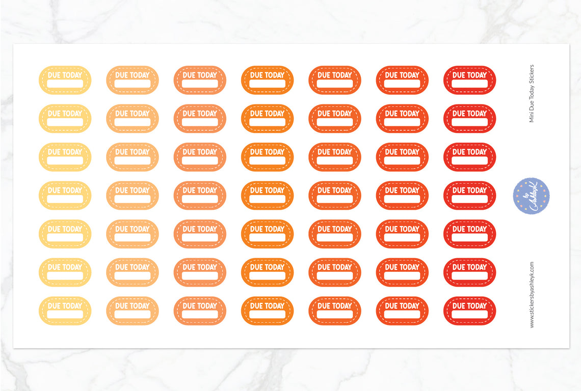 Mini Due Today Stickers - Orange