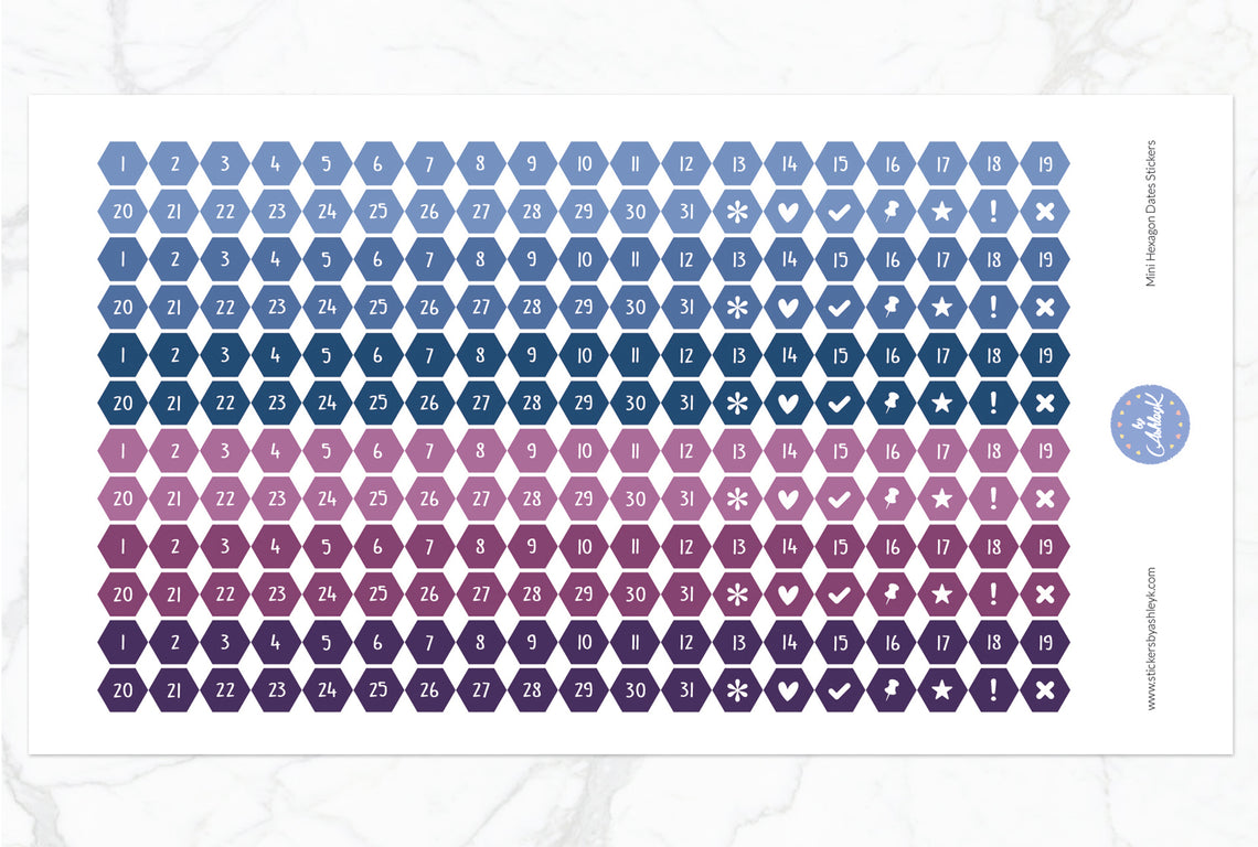 228 Mini Hexagon Dates Stickers - Blueberry