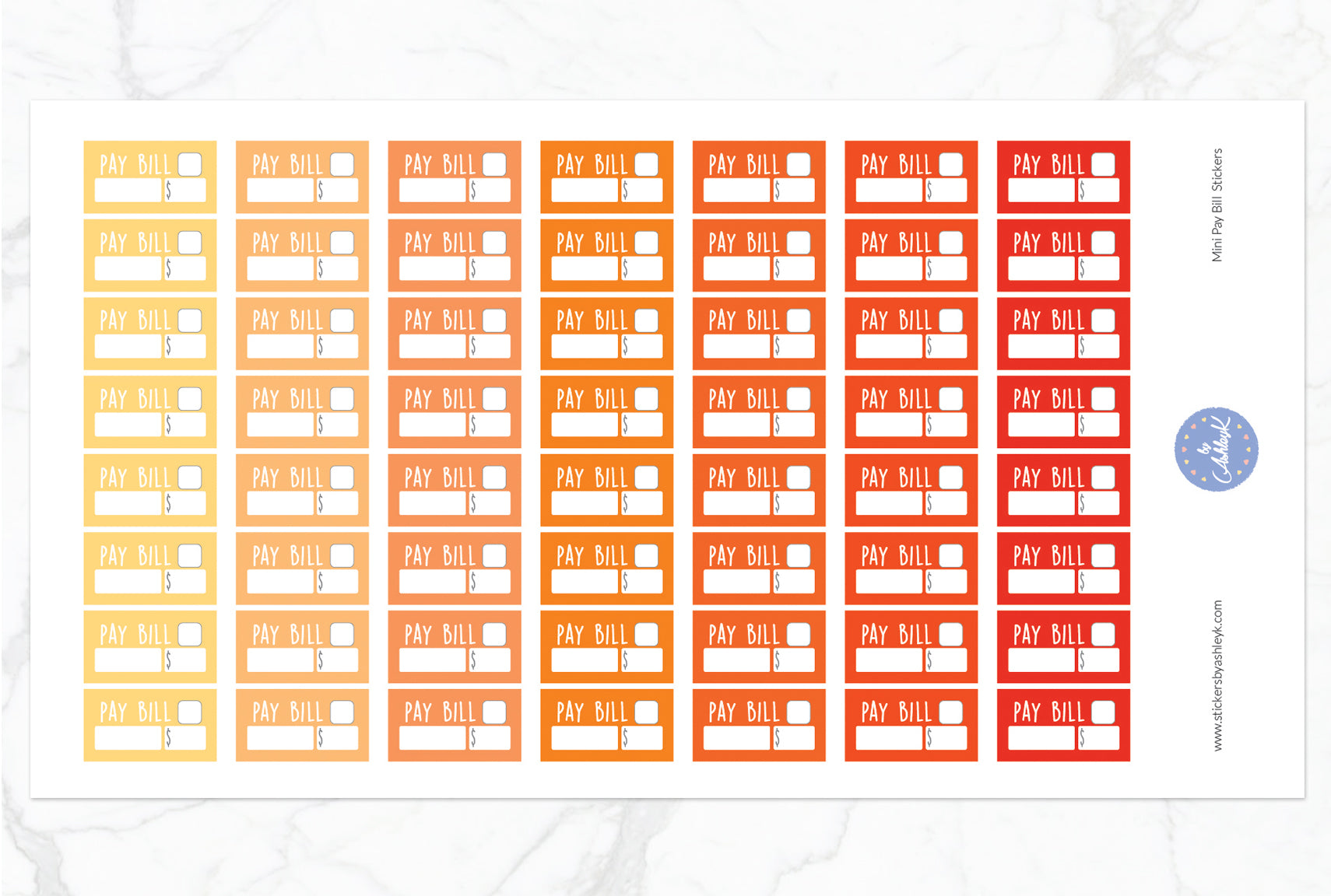 Mini Pay Bill Stickers - Orange