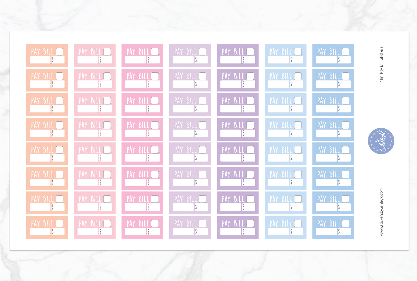 Mini Pay Bill Stickers - Pastel Sunset