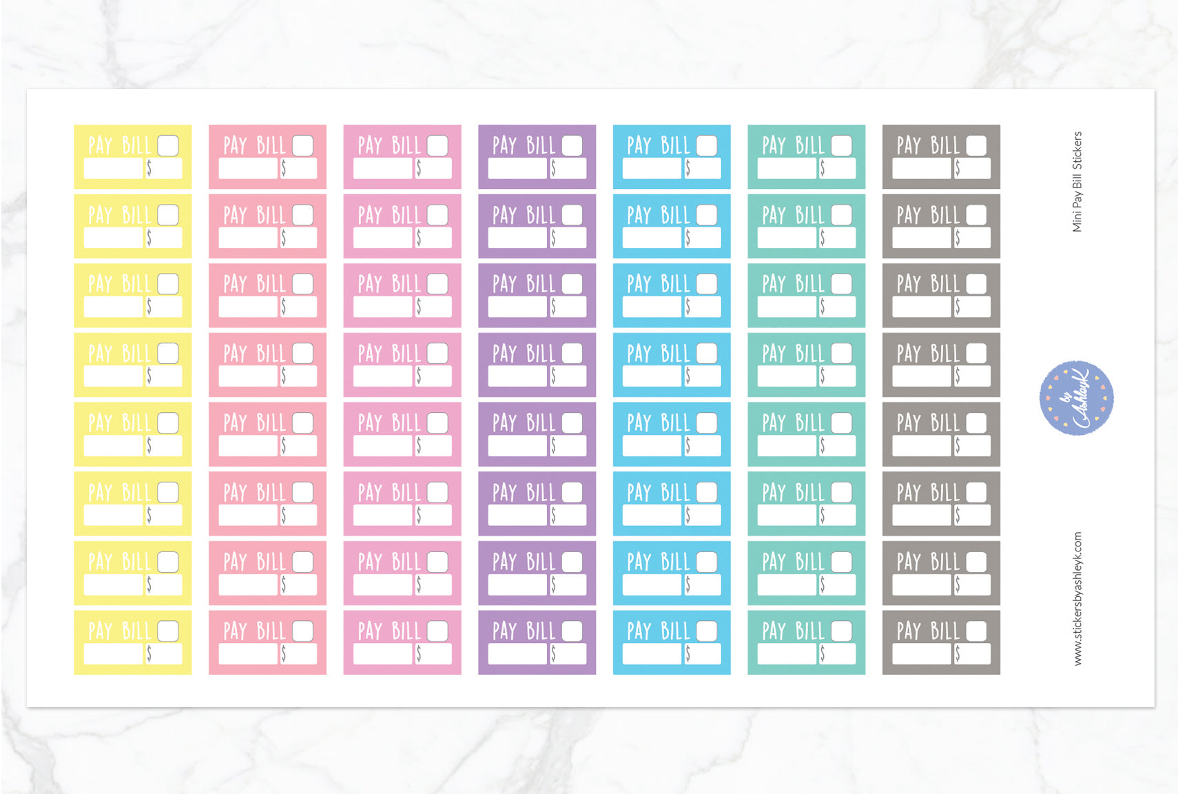 Mini Pay Bill Stickers - Pastel
