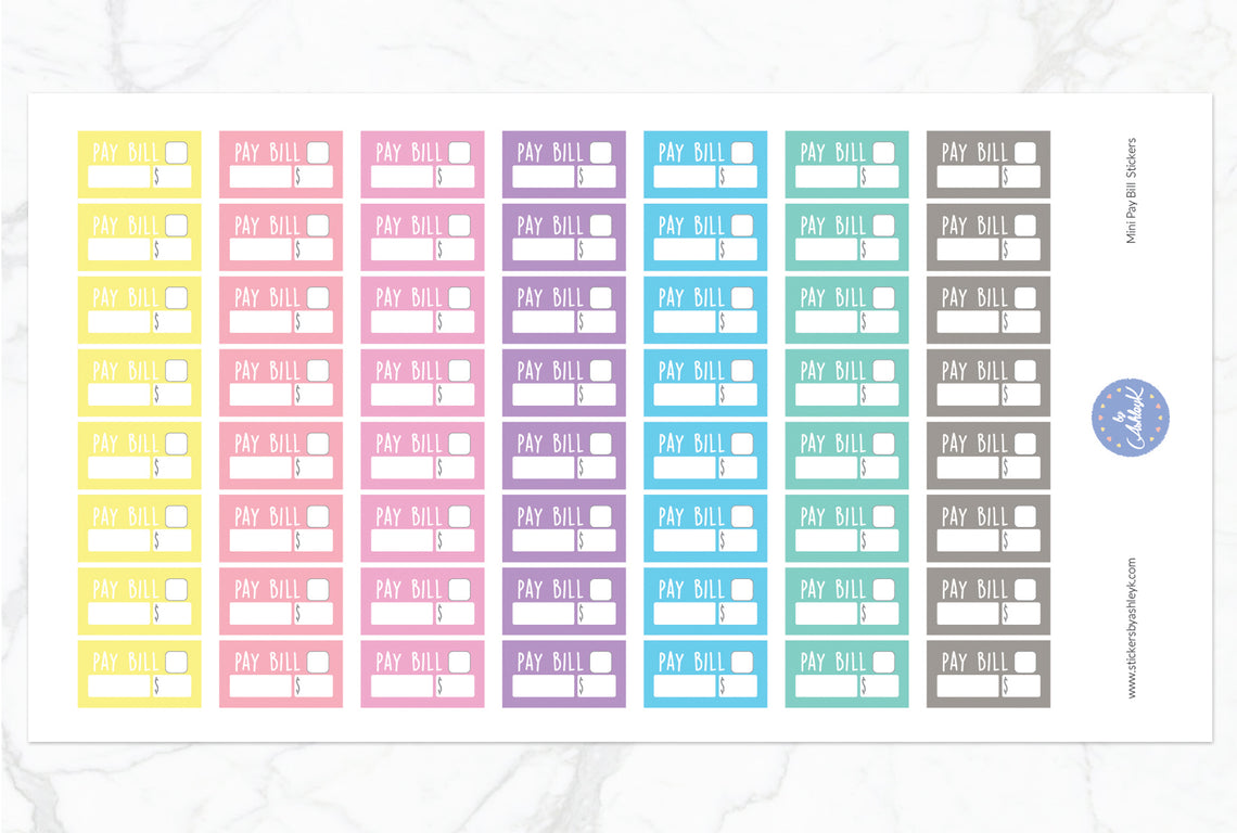 Mini Pay Bill Stickers - Pastel
