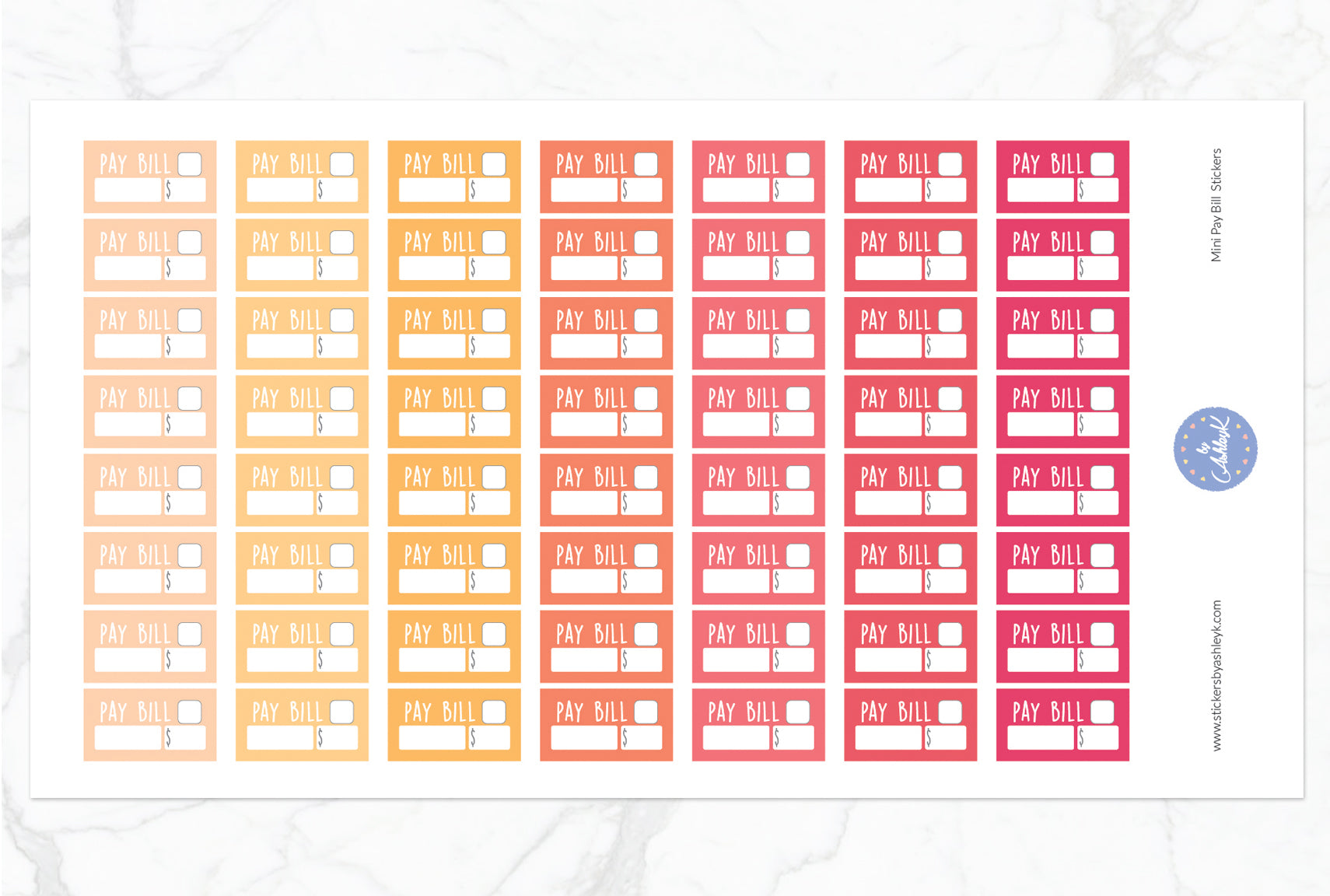 Mini Pay Bill Stickers - Peach