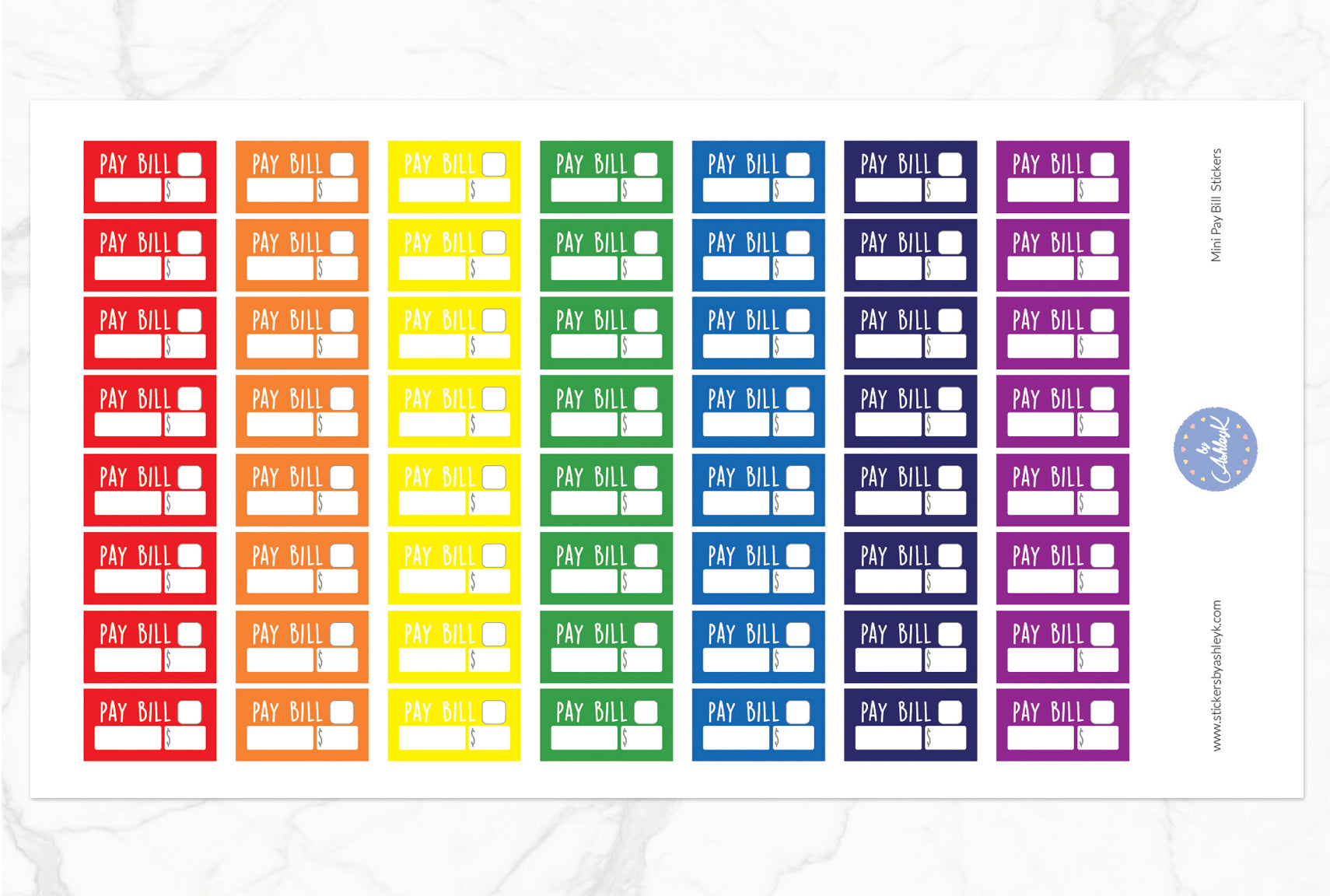 Mini Pay Bill Stickers - Rainbow