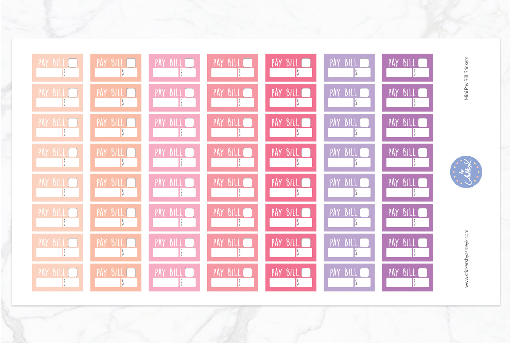 Mini Pay Bill Stickers - Raspberry