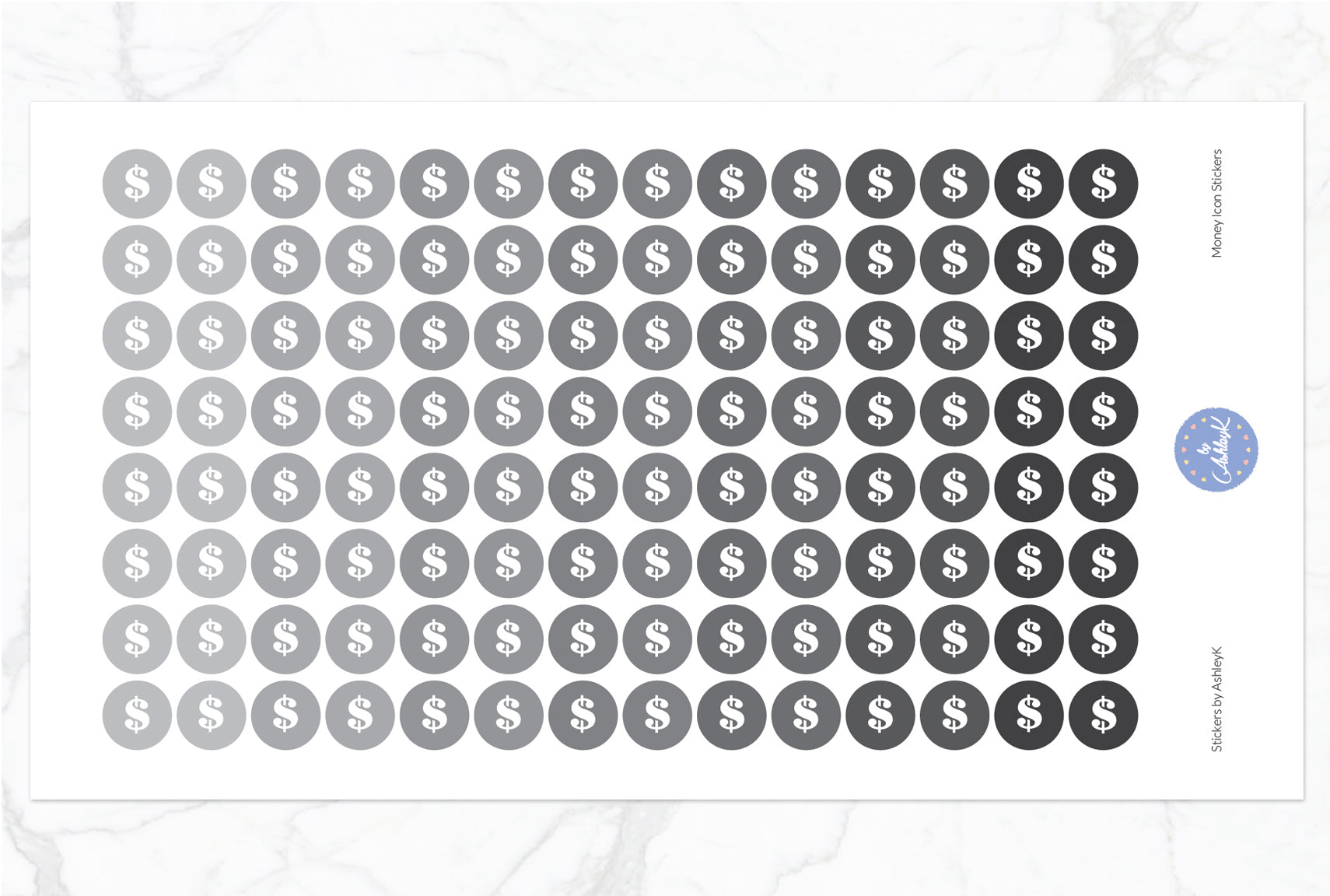 Money Icon Round Stickers - Monochrome