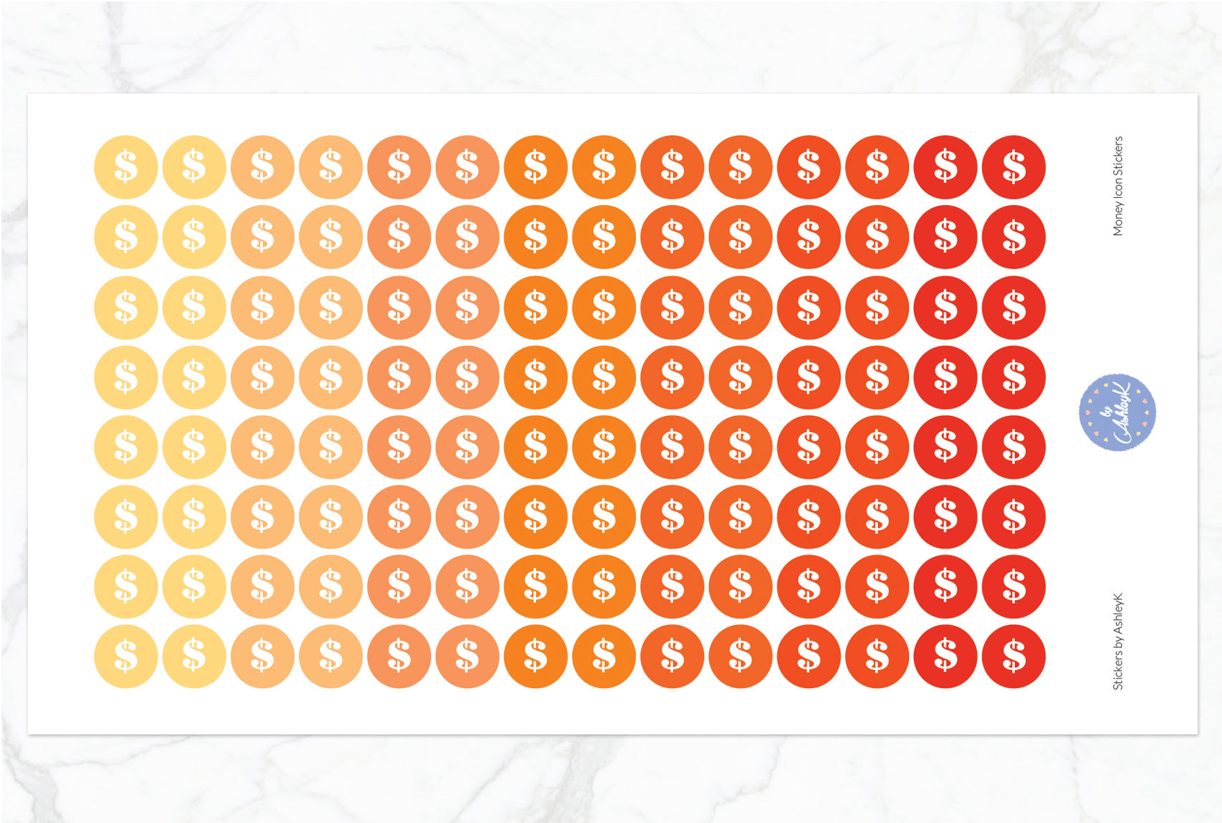 Money Icon Round Stickers - Orange