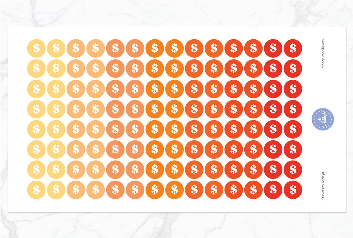 Money Icon Round Stickers - Orange