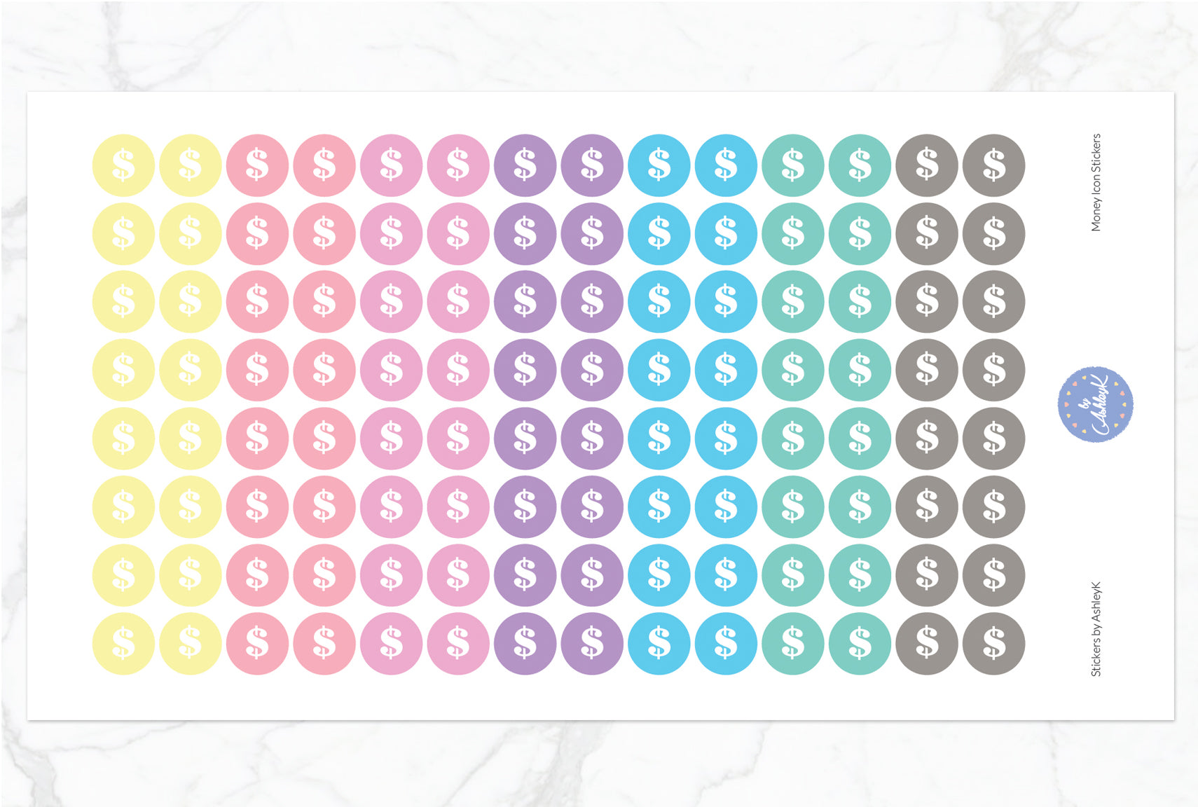 Money Icon Round Stickers - Pastel