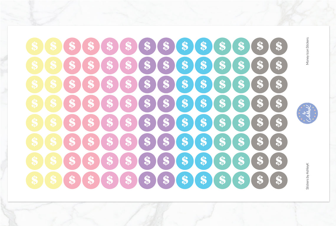 Money Icon Round Stickers - Pastel