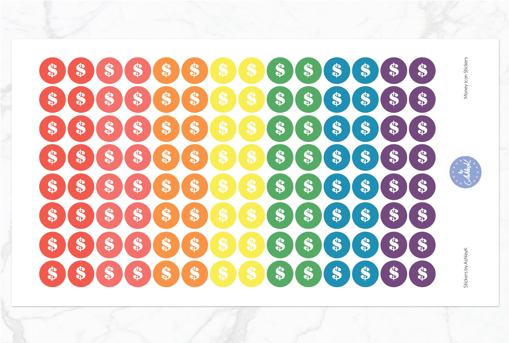 Money Icon Round Stickers - Pastel Rainbow