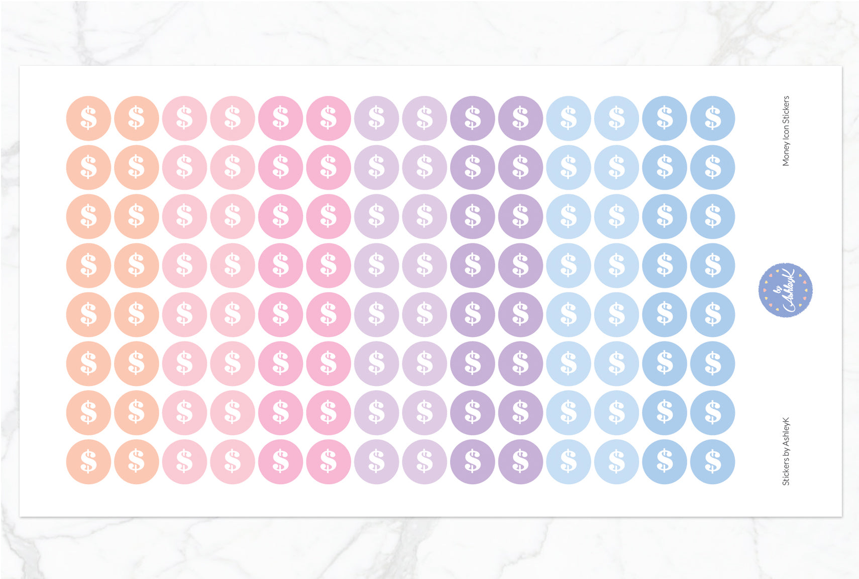 Money Icon Round Stickers - Pastel Sunset