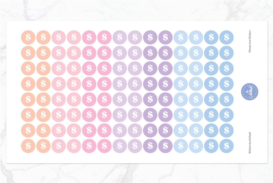 Money Icon Round Stickers - Pastel Sunset