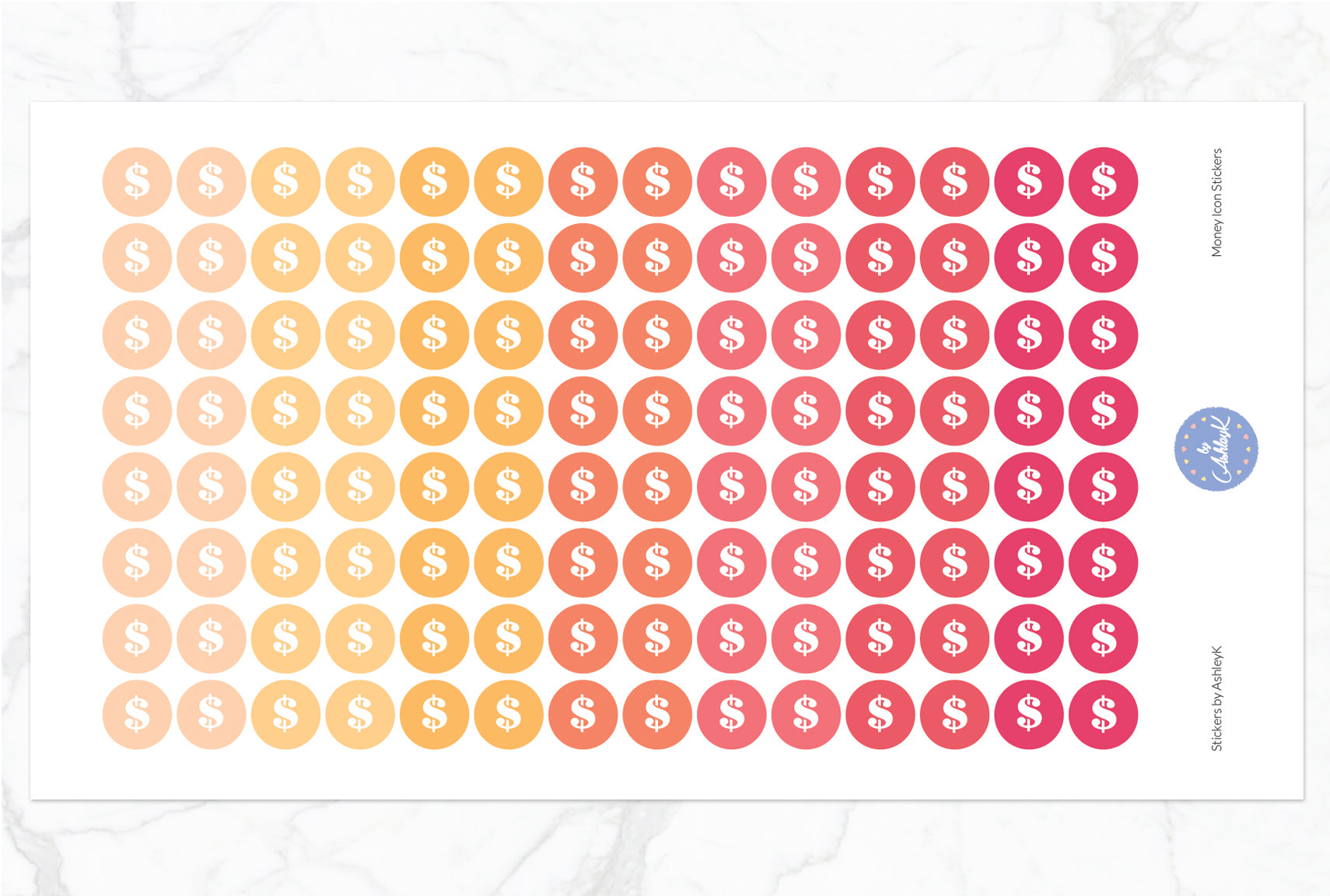 Money Icon Round Stickers - Peach
