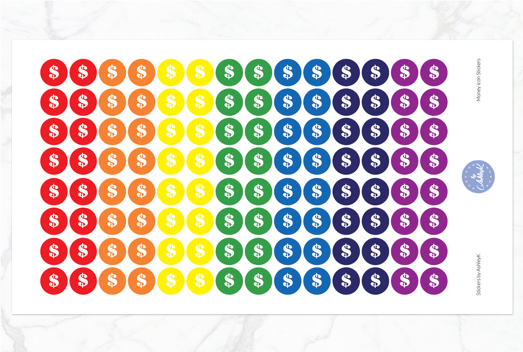 Money Icon Round Stickers - Rainbow