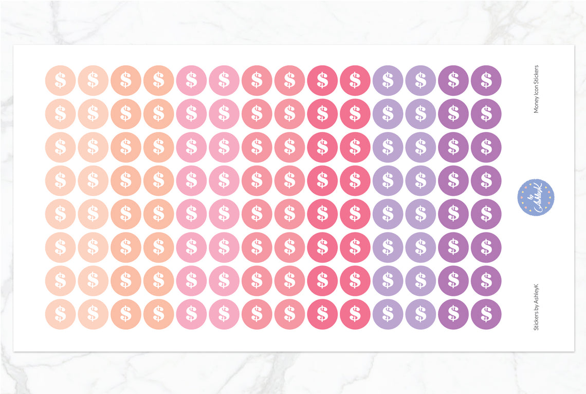 Money Icon Round Stickers - Raspberry