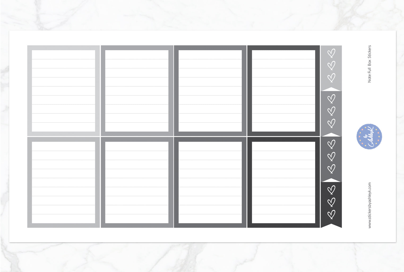 Note Full Box Stickers - Monochrome