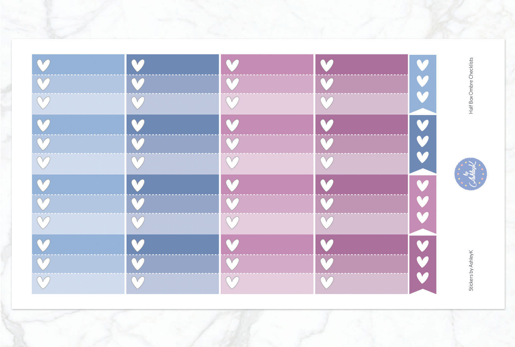 Ombre Checklist Half Box Stickers - Blueberry