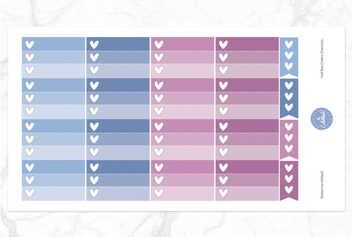 Ombre Checklist Half Box Stickers - Blueberry