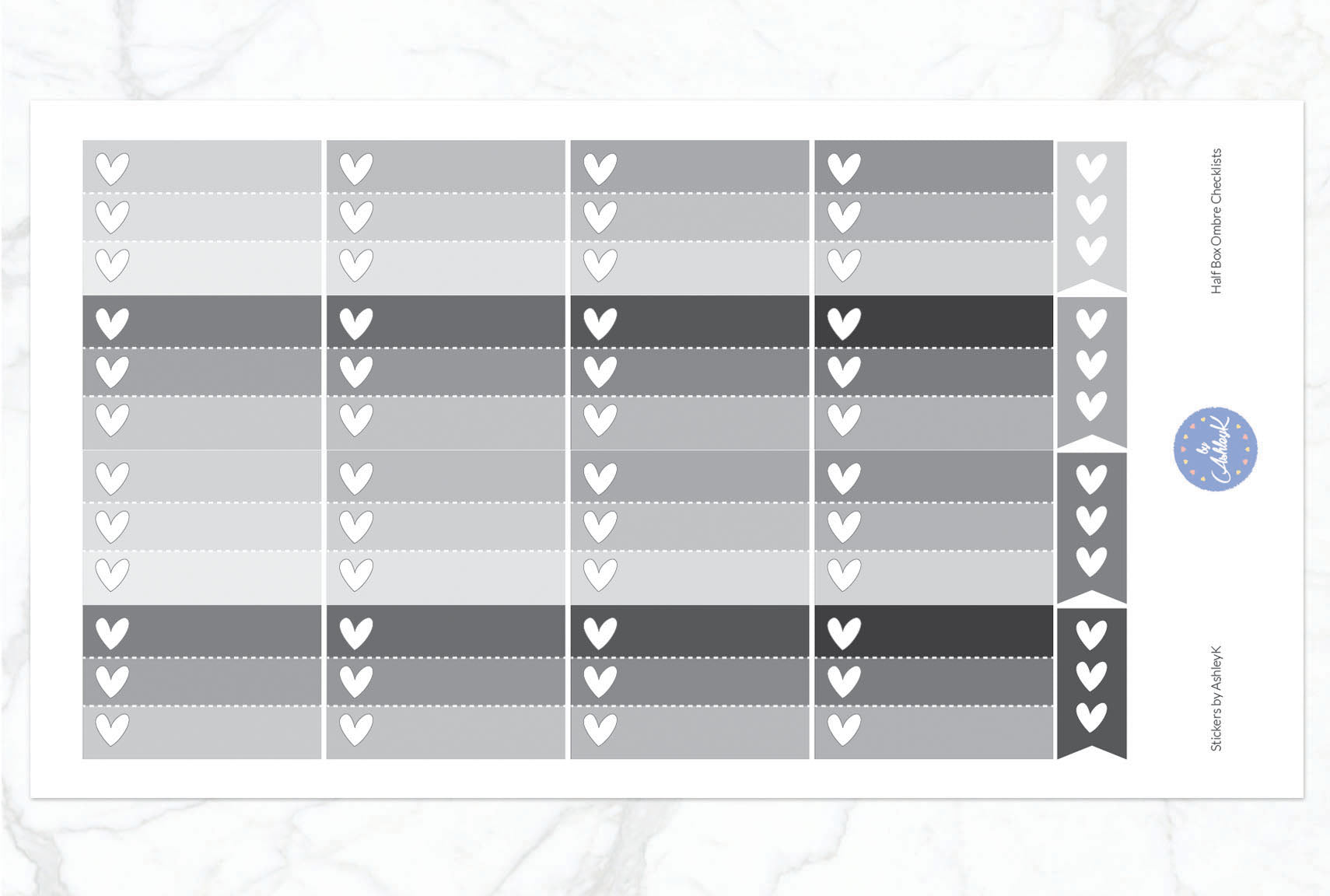 Ombre Checklist Half Box Stickers - Monochrome