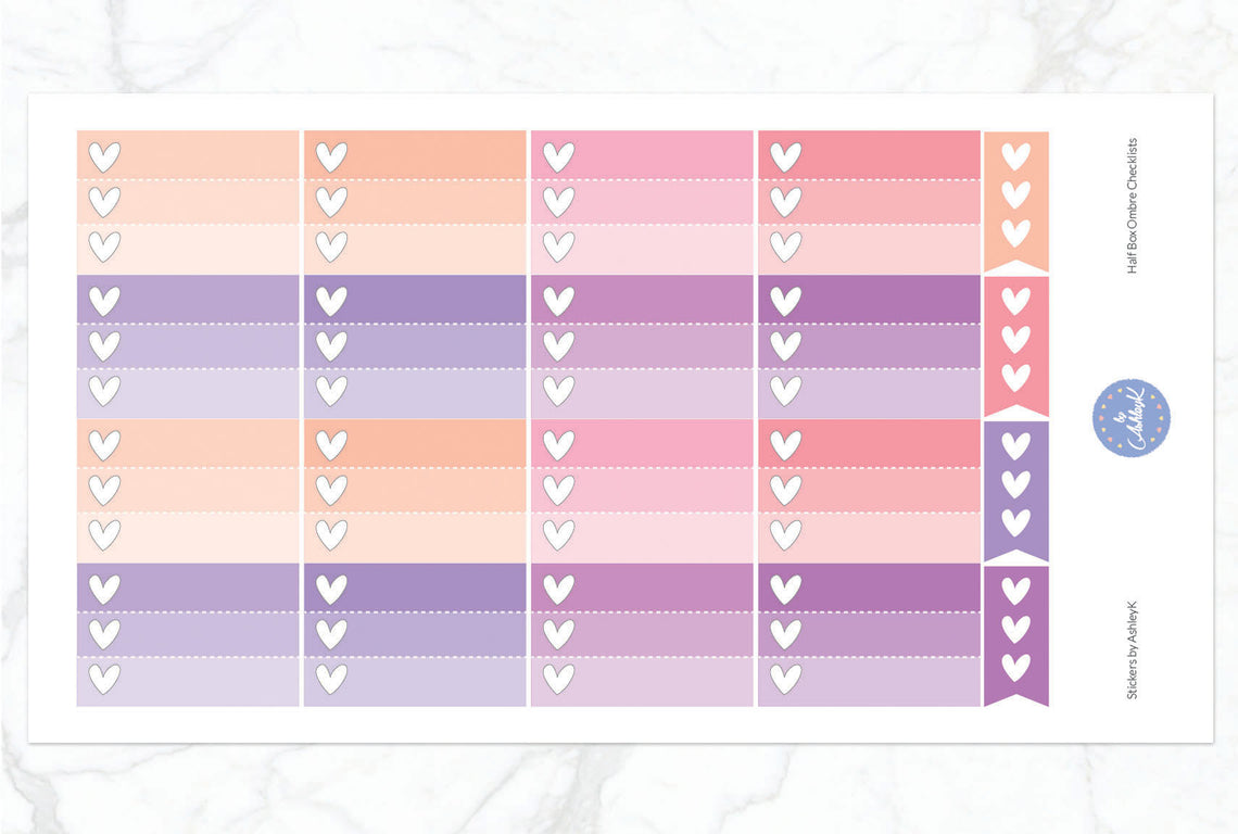 Ombre Checklist Half Box Stickers - Raspberry