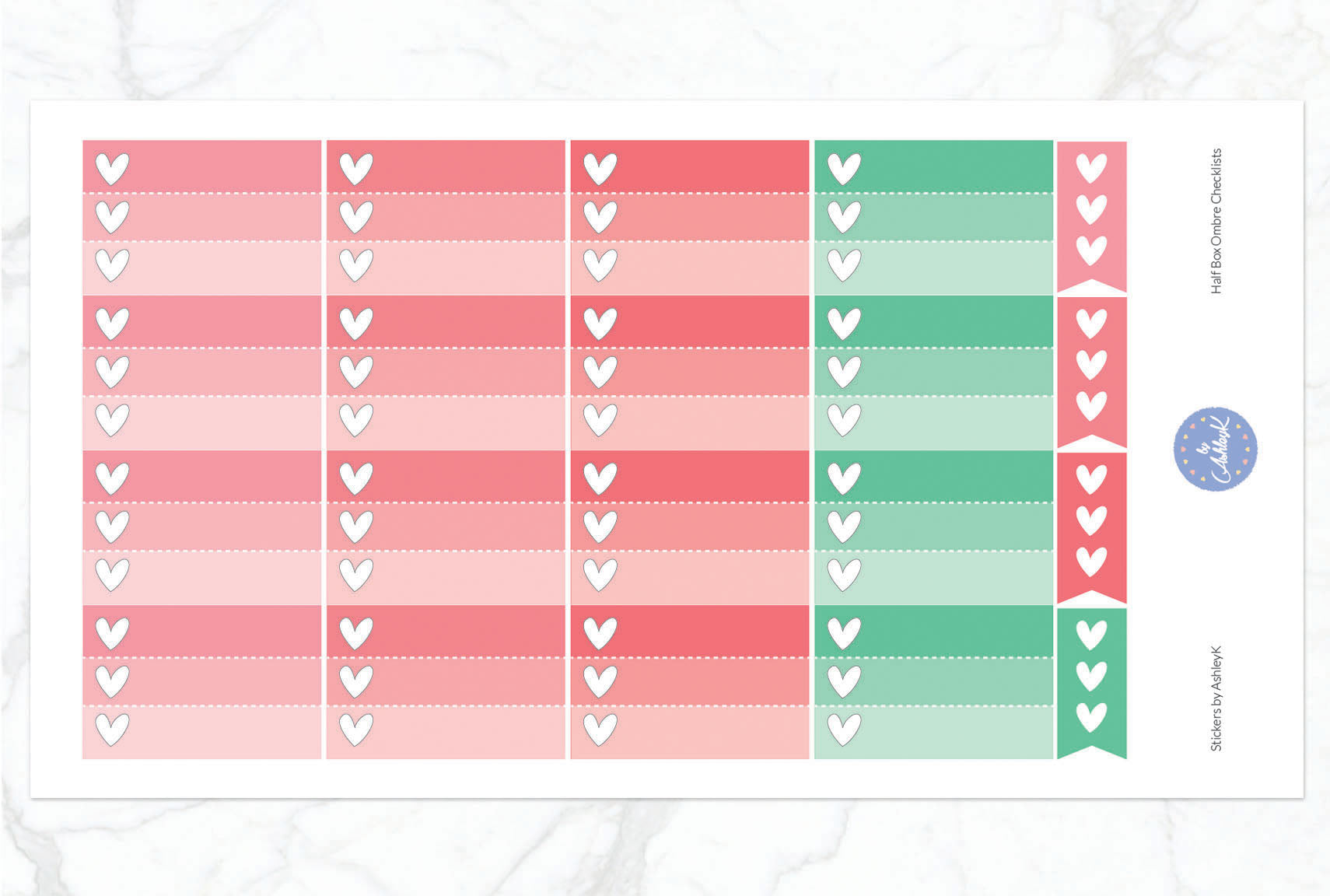 Ombre Checklist Half Box Stickers - Watermelon