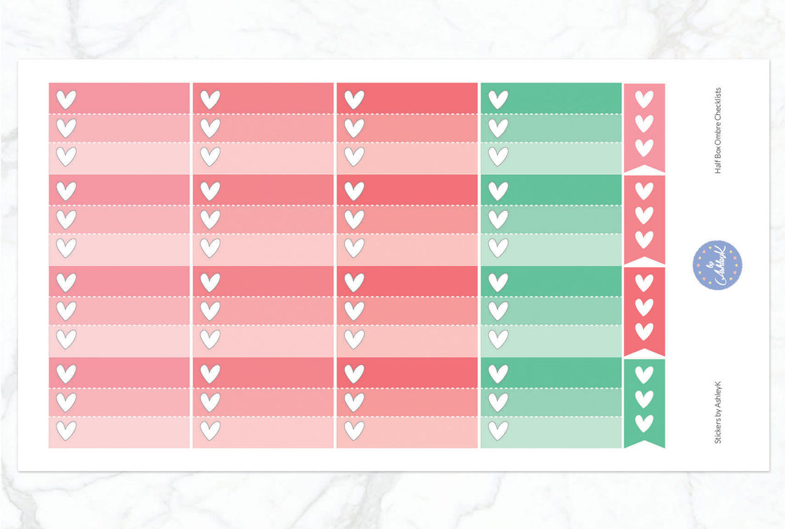 Ombre Checklist Half Box Stickers - Watermelon