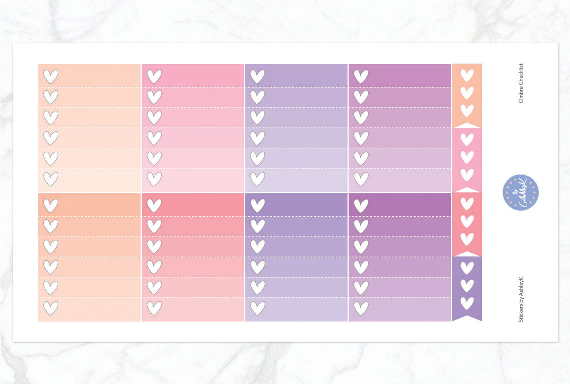 Ombre Checklist Stickers - Raspberry
