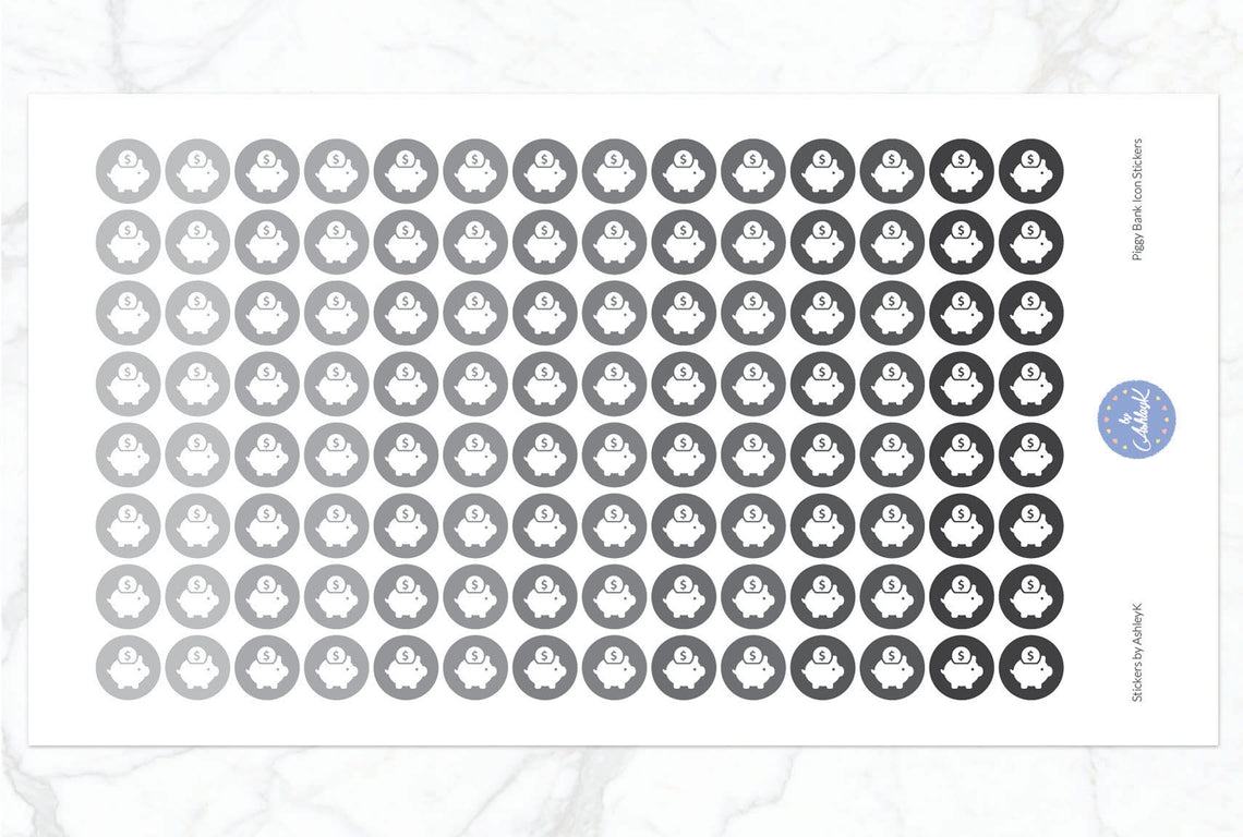 Piggy Bank Icon Stickers - Monochrome